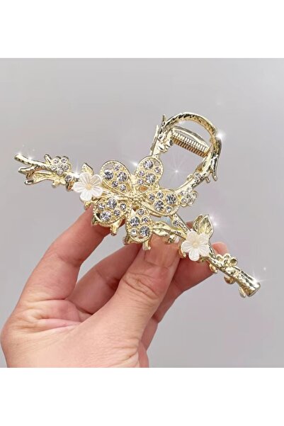 Rapunzel Accessories Büyük Tutamak Klipsi Zarif Metal Mandal İncili Çiçek Şık...