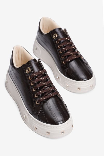 Mubiano Pantofi sport texturati pentru femei, cu talpa groasa, cu sireturi, c...