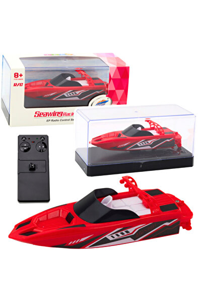 LEAN Barcă cu motor telecomandată RC, albă și roșie, 15 cm