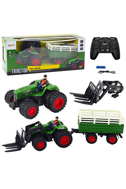 LEAN Tractor agricol telecomandat RC cu remorcă și furci, cu roți duble