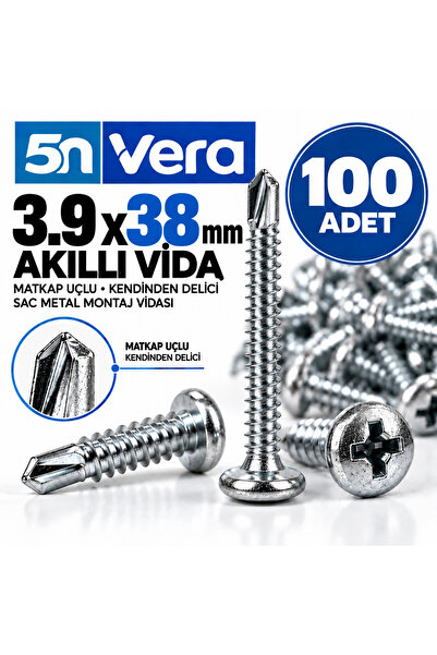 5N VERA 5N VERA 3.9x38 mm Akıllı Vida 100 Adet – Matkap Uçlu Kendinden Delici...