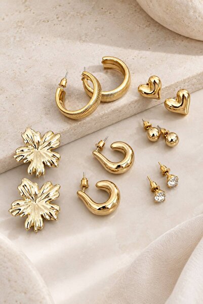MRK 6 Pairs Earring Set Flower Hoop