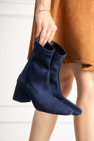dabab shoes LARA Kadın Lacivert Süet Streç Küt Burun Fermuarlı 6 Cm Kalın Top...