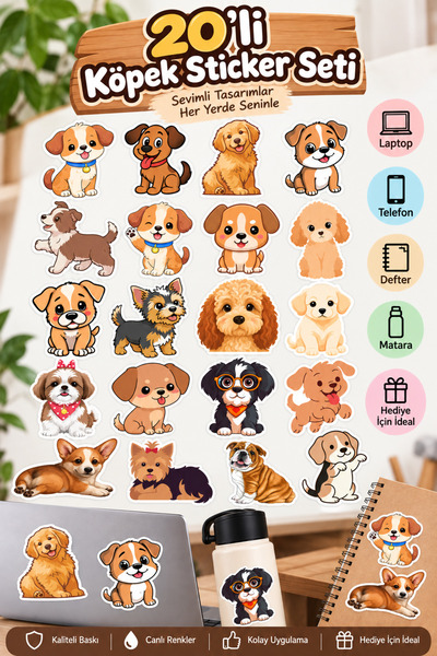 Hanelia Art 20'li Sevimli Köpek Sticker Seti – Köpek Çıkartma Seti – Laptop, ...