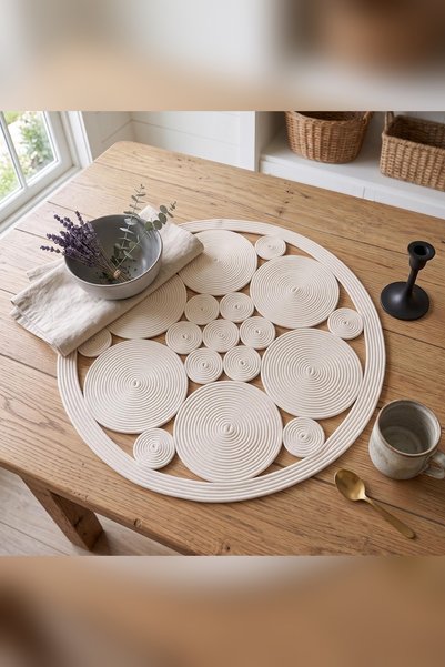 Homever 50cm Openwork Ecru Cotton Rope Round Tablecloth, Perforated Patterned...