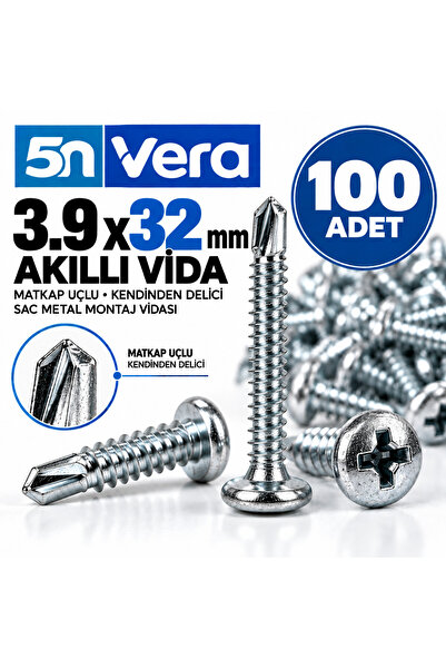 5N VERA 5N VERA 3.9x32 mm Akıllı Vida 100 Adet – Matkap Uçlu Kendinden Delici...