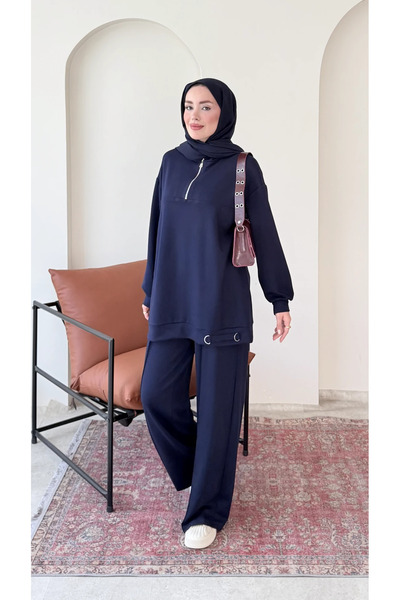 RFK Butik Kadın Oys.ho Rahat Kalıp Fermuarlı Halka Detaylı Tunik Pantolon Tak...