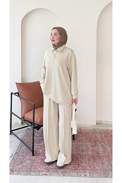 RFK Butik Kadın Oys.ho Rahat Kalıp Fermuarlı Halka Detaylı Tunik Pantolon Tak...