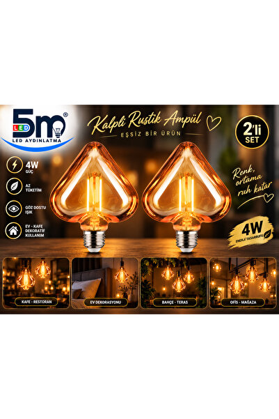 LED PAZARI 4w Ledli Kalpli Rustik Ampül Kalp Dekoratif Kalpli Ampül