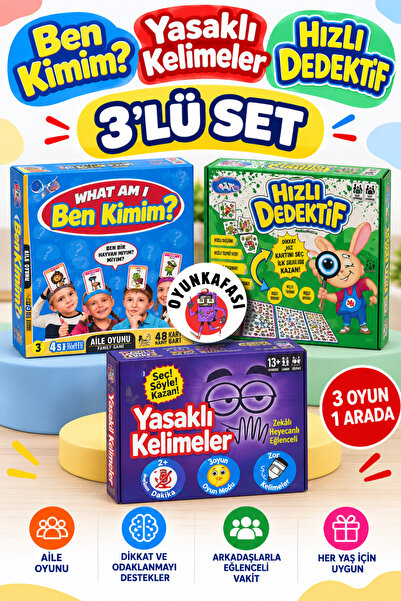 OYUNKAFASI Ben Kimim? Yasaklı Kelimeler ve Hızlı Dedektif 3’lü Aile Oyun Seti...