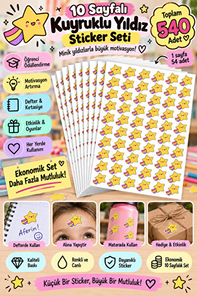 Hanelia Art 540’lı Kuyruklu Yıldız Sticker Seti – 10 Sayfa – Öğrenci Ödül Sti...