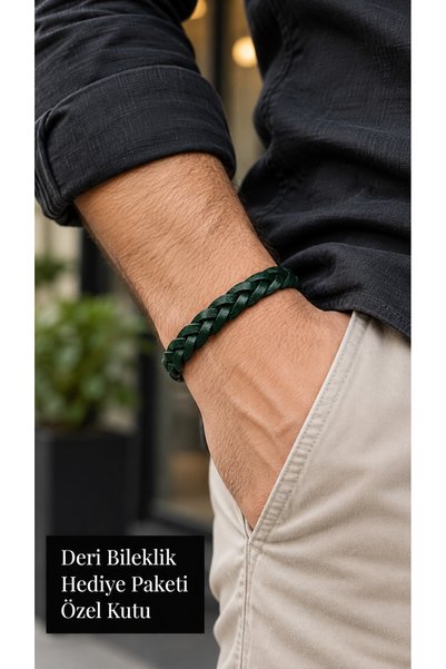 HER ŞEY NOTA www.herseynota.com Lescari Greenplait Green Leather Men's Bracel...