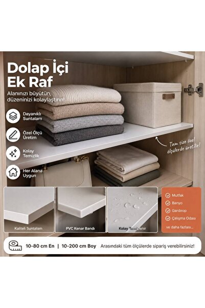 RAFKESTİR Özel Ölçü Dolap İçi Raf Beyaz Suntalam Ek Raf 18 mm