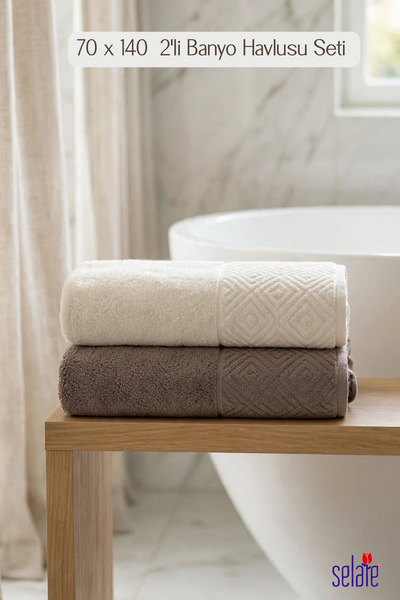 Şelale Arya 2'li 70x140 cm | %100 Pamuk | Banyo Hamam Spa Havlusu | Kısmi Kad...