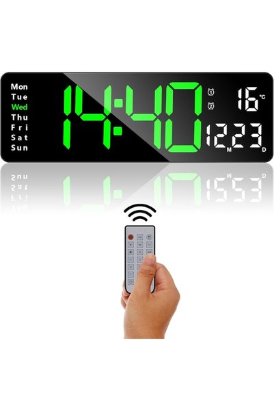 OEM Ceas digital mare de 33 cm cu telecomandă, alarmă, temperatură, dată