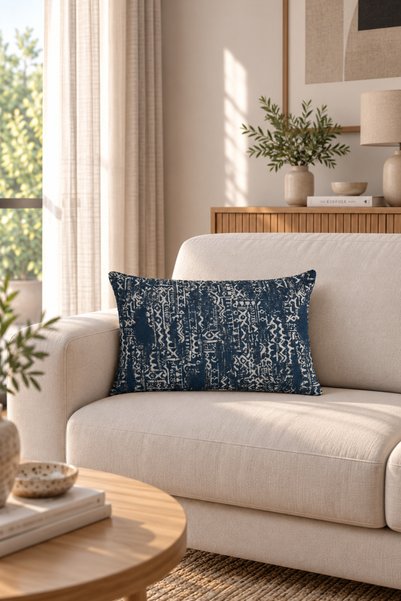 texta home deco Aztek Bohem Dokuma Kırlent Kılıfı - Lacivert - 40x60 cm
