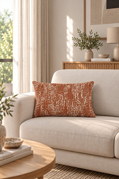 texta home deco Aztek Bohem Dokuma Kırlent Kılıfı - Kiremit - 40x60 cm