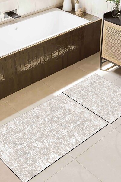 Kolay Temizlenebilir Kaymaz Taban 4 mm Süngerli Yıkanabilir ikili Banyo Paspas Takımı (40x60-60x90)