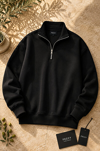 FECCY Φούτερ Premium Unisex σε μαύρο χρώμα, χωρίς στάμπα, με λεπτομέρεια με μ...