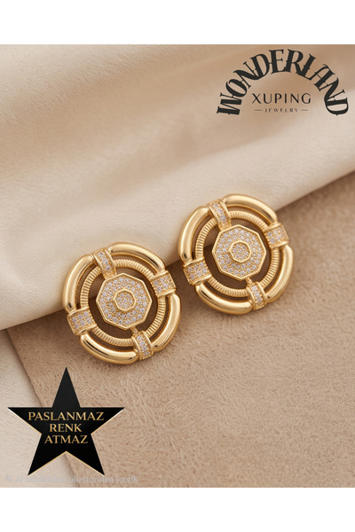 XUPING JEWELRY Trend Kadın Küpe - 14K Altın Renginde - Zirkon Taşlı - Kararmaz
