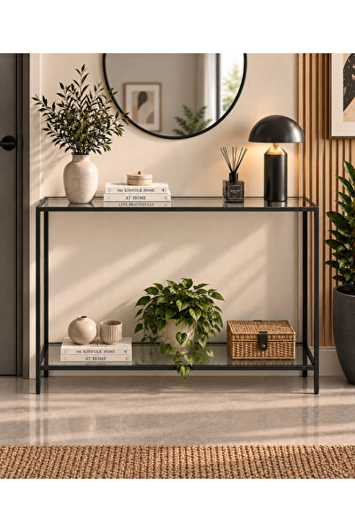 Trendmiz EYFEL 2 Raflı Siyah Metal ŞEFFAF CAMLI Dresuar 100x85x33 cm Modern A...