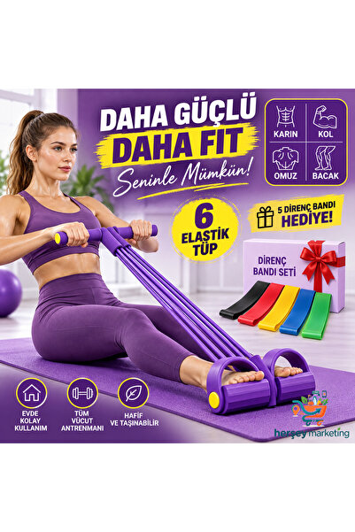 HerŞey Marketing 5 Li Plates Bandı Hediyeli 6 Lastikli Body Trimmer Spor Alet...