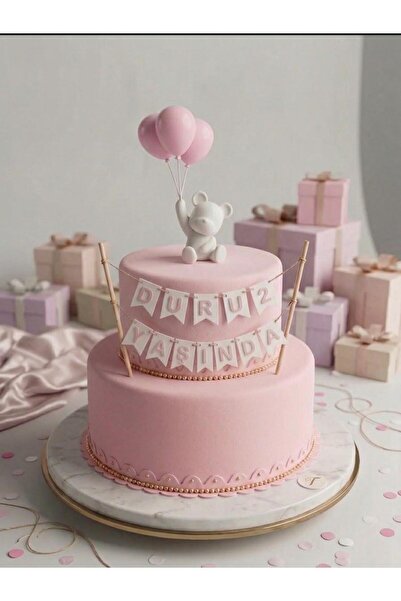 Home Doğum Günü Pasta Süsü Seti - İpli Happy Birthday Banner ve Balonlu Ayıcı...