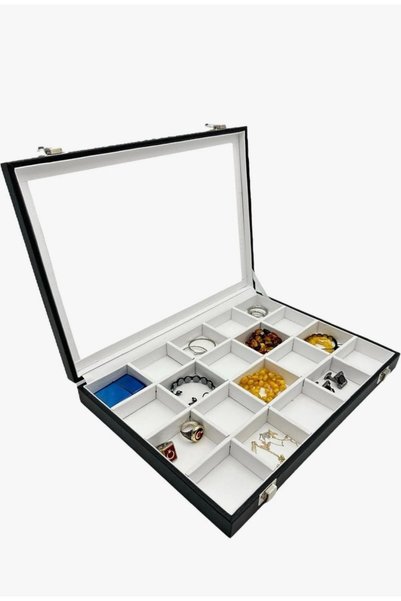 zyc 20 Compartment Leather Covered Jewelry Display and Storage Box Size (34X2...