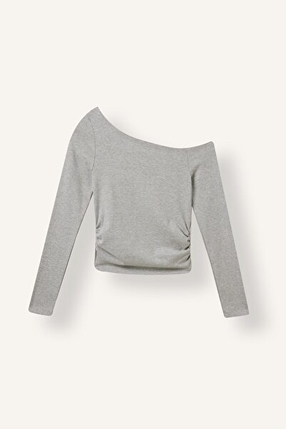 DeFacto Fitted Kayık Collar Gathered Ribbed Long Sleeve T-Shirt I2417Ax26Au