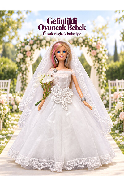HALLEY Gelinlikli Moda Oyuncak Bebek - Duvaklı & Buketli - Sarı Uzun Saçlı