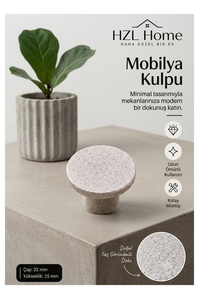 HZL HOME Modern Taş Görünümlü Mobilya Kulpu Çekmece ve Dolap Kulpu (32 mm)