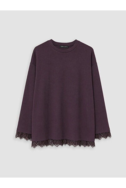 LC Waikiki Mürdüm Soft Touch Kadın Sweatshirt Tunik