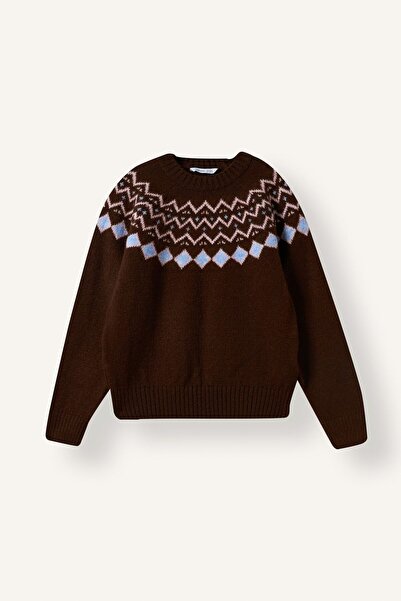 DeFacto Crew Neck Jacquard Patterned Knitwear Sweater for Girls I5464A826Wn