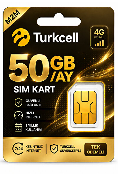 Turkcell 4G M2M Data SIM Kart - 50 GB/Ay - 1 Yıllık Kullanım, Tek Ödeme