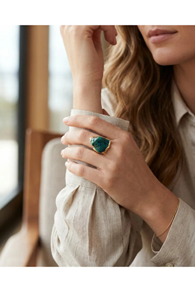 Dorvina Natural Stone Ring Authentic Jewelry 316L Gold Steel Turquoise Turquo...