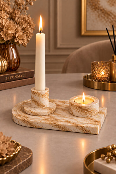 betonmall 3 Parça Beton Mumluk Seti Şamdan Ve Tealight Mumluk Takımı Dekorati...
