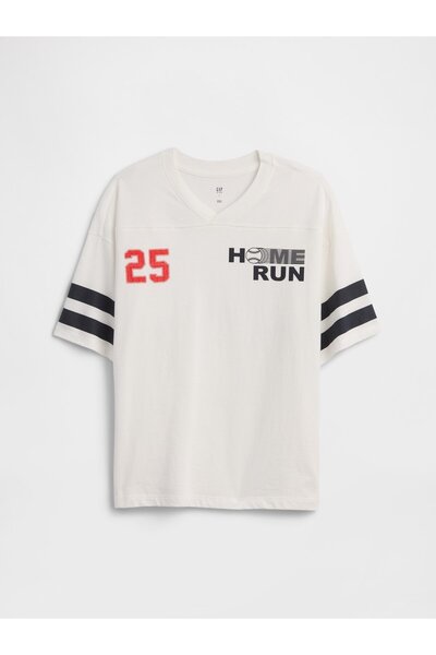 GAP Erkek Çocuk Beyaz Oversized Soccer T-Shirt