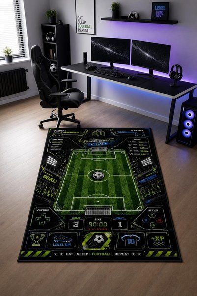 Viva Home Çok Renkli Futbol Temalı Dijital Baskılı Oyuncu Halısı VH311