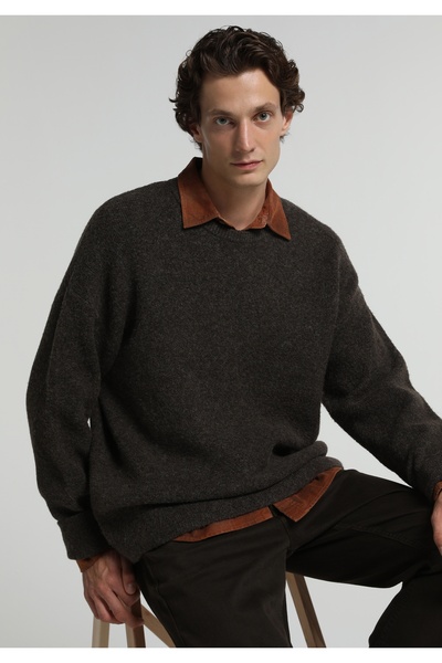 Colin's Oversize Fit Yuvarlak Yaka Düz Erkek Kahverengi Kazak