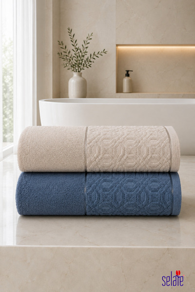 Şelale Sare 2'li 70x140 cm | %100 Pamuk | Banyo Hamam Spa Havlusu | Kısmi Kad...