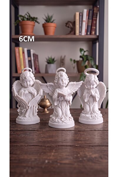 uAmor 3'lü Melek Heykeli Dekoratif Biblo Seti - 6-8-10 cm Boy Seçenekli