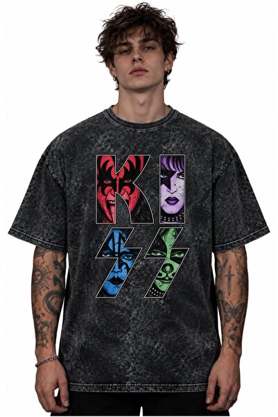 SEVBANO Kiss Rock Metal Music Band Printed Unisex Oversize Vintage Retro Wash...