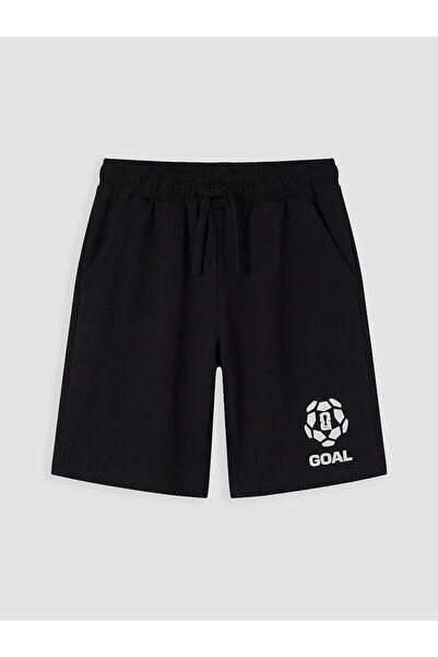 LC Waikiki Lcw Kids Black Elastic Waist Fıfa 2026 Printed Boys' Shorts