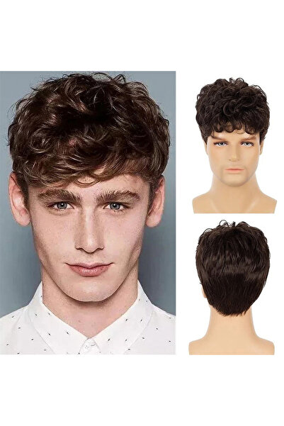 Generic Brand Men’s Brown Short Curly Wig,Men Short Curly Synthetic Wig,Reali...