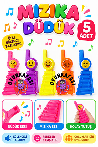 OYUNKAFASI Mızıka Düdük Oyuncak – 5’li ve 10’lu Set Seçenekli – Renkli Çocuk ...