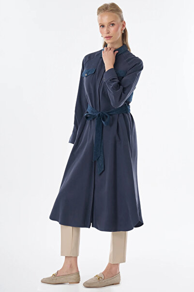 KYR Belted Rayon Tunic Navy Blue