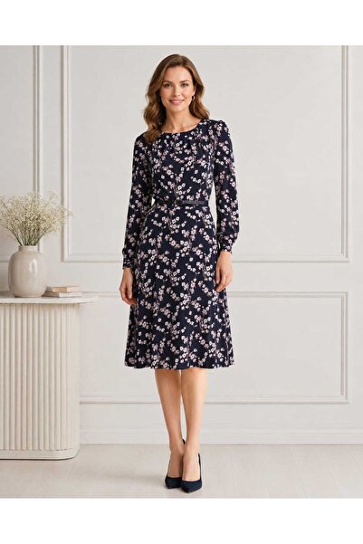 Bad Ro26-52(2) - Rochie bleumarin cu imprimeu floral