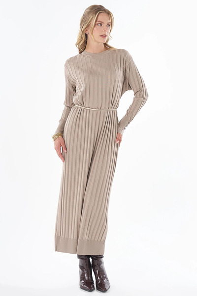 Kayra Belted Knitwear Dress Mink