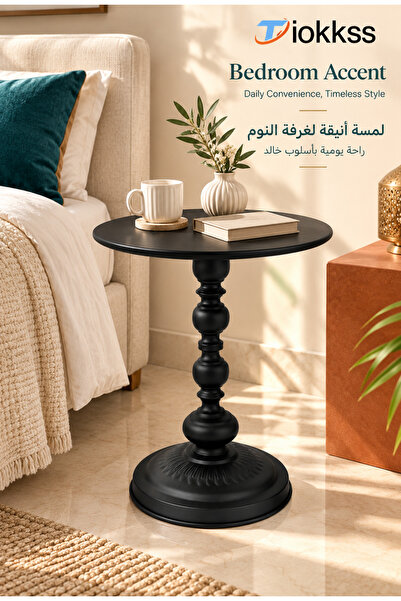 Tiokkss Black Round Side Table, 42cm Pedestal End Table for Living Room & Sof...