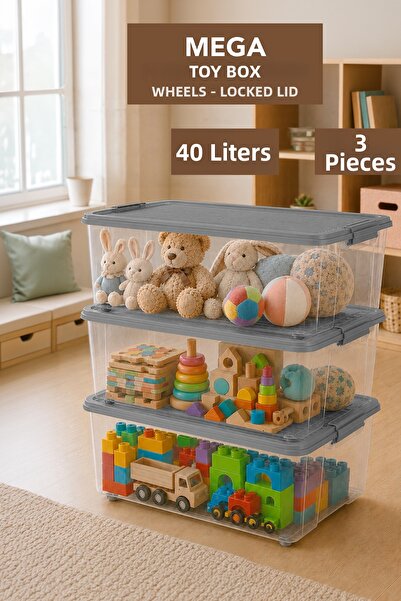 Meleni Baby 3-Piece Lockable Lid Storage Box - Baby Room Organizer Children's...